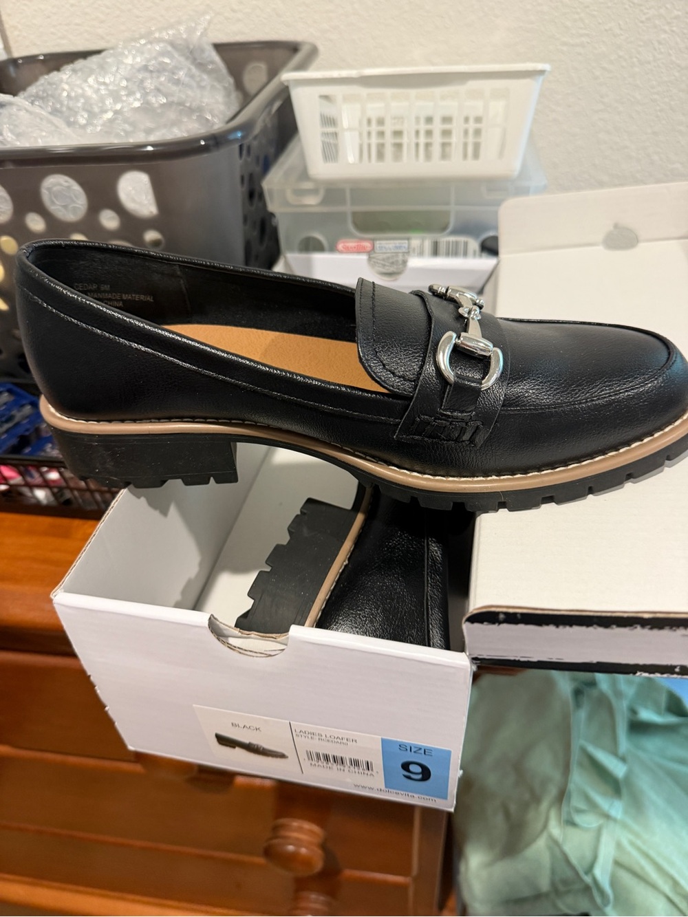 Dolce Vita Black Lug-Sole Leather Loafers with Silver Bit